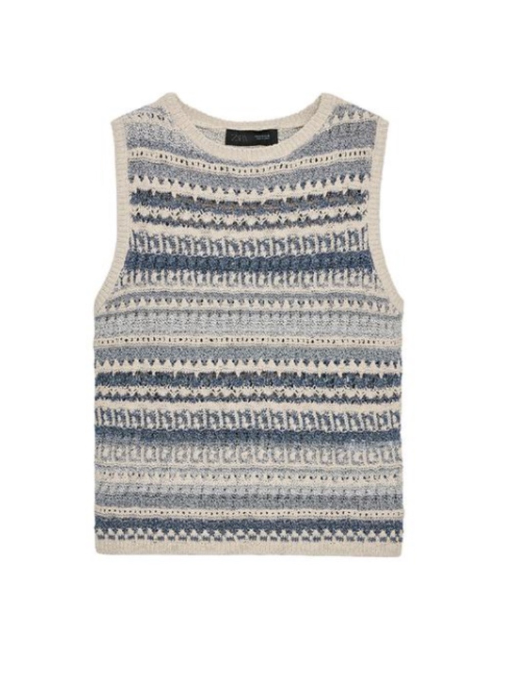 NWT Zara SM Crochet Striped Textured Knit Tank Top Sweater Multicolor Blue Beige
